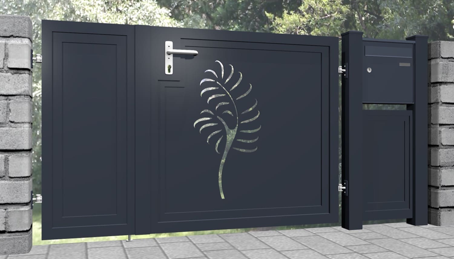 Portillon de jardin brise-vue en aluminium végétal 2 battants avec